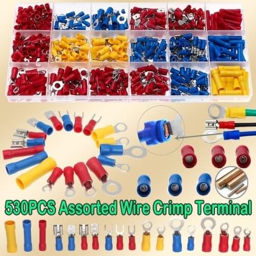 530PCS Assorted Spade Butt Wire Crimp Terminals Electrical Wire butt Connector Kit terminals soldering kit electrical connector