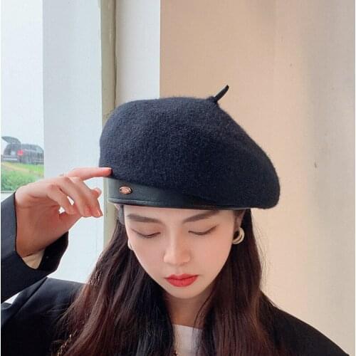 Autumn and Winter Ladies Solid Color Korean Version Japanese Beret Warm Painter Hat Personality Outdoor Pumpkin Hat Women