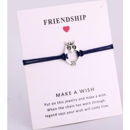 Owls Friendship Charm Bracelets Rope Chain Jewelry Women Men Boy Girl Unisex Jewelry Friendship Christmas Gift Drop Shipping