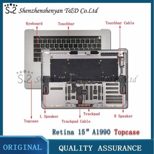 A1990 Top Case For MacBook 15 '' Gray Silver Top Case US UK Keyboard Toucabar Trackpad Speaker 2018 2019 Year MR932 MR942