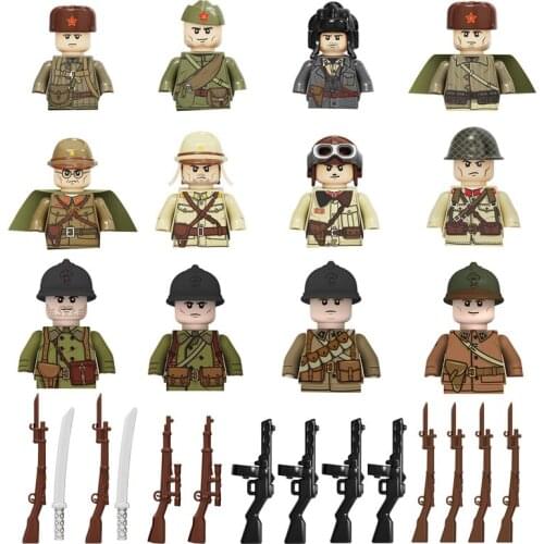 Kids Toys 10pcs/lot WW2 Military Soveit Figures Building Blocks 4 Sides Printing France Japan Soldiers Bricks Toys For Children