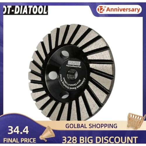 DT-DIATOOL 1pc M14 Dia 100mm/4inch Grit #100 Aluminum Based Grinding Cup Wheel Granite Marble Concrete Grinding Disc
