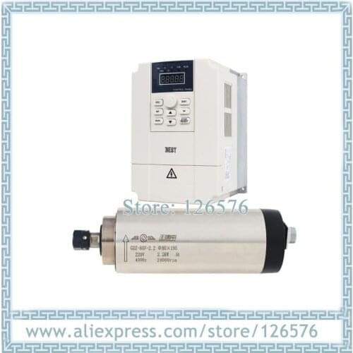 Round shape 2.2Kw 24000RPM Air cooled spindle motor D80mm & 2.2kw AC220V Frequency VFD Inverter