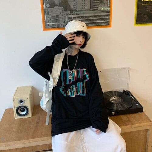 Maxxo Punk Hip Hop Long Sleeve TShirt Female Korean Clothes Gothic Emo Unisex Tops Kpop Couple Tee Shirt Lgbt Tops Streetwear