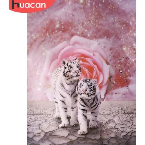 HUACAN Diamond Painting New Animal Tiger 5D DIY Diamond Embroidery Cross Stitch Flower Rhinestones Mosaic Decor For Home