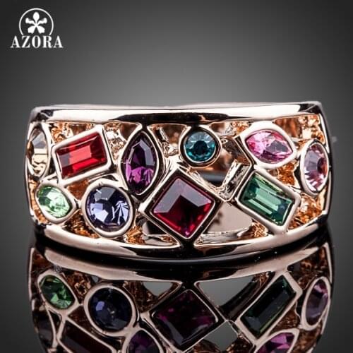 AZORA Rose Gold Color Multicolour Stellux Austrian Crystal Ring TR0097