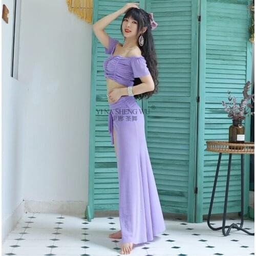 Belly Dance Set Women New Dance Exercise 2pcs Suit Summer Oriental Dance Performance Wear Slit Skirt Female Competition Costumes