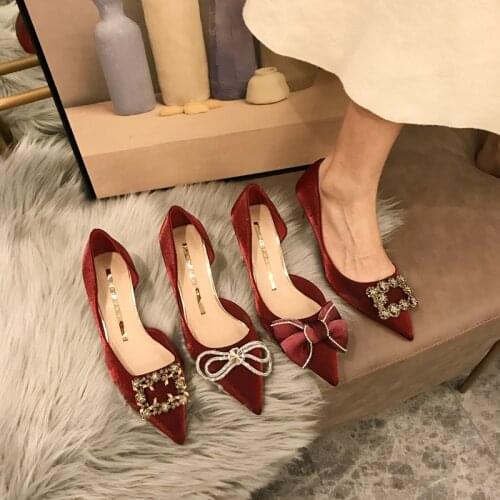 Red Wedding Bridal Shoes Woman Pumps Elegant Pointed Toe High Quality Silk Office Lady Shoes Spring Summer High heels Sandals