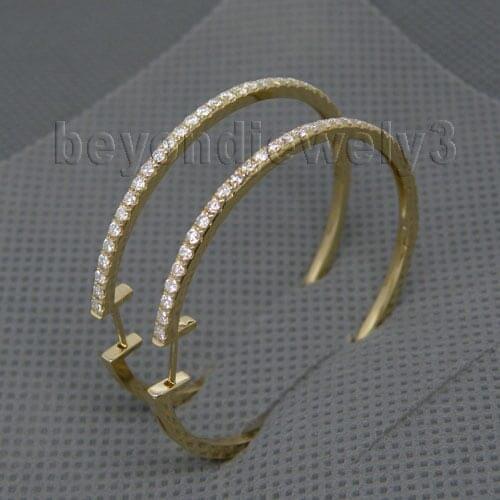 Cool Solid Real 14k Gold Hoop Earrings For Girl Simple Design Loving Diamond Fine Jewelry Christmas Gift WE005B