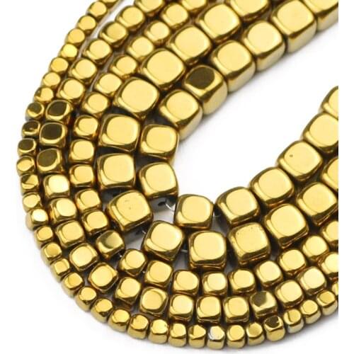 Cube Square Gold Hematite Natural Stone Charm Loose Spacer Beads For Jewelry Bracelets Necklace Making Diy Accessories 2/3/4/6MM