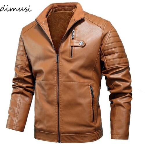 DIMUSI Mens PU Jacket Winter Mens Outwear Fleece Motorcycle Leather Coats Fashion Biker Vintage Faux Leather Jackets Clothing