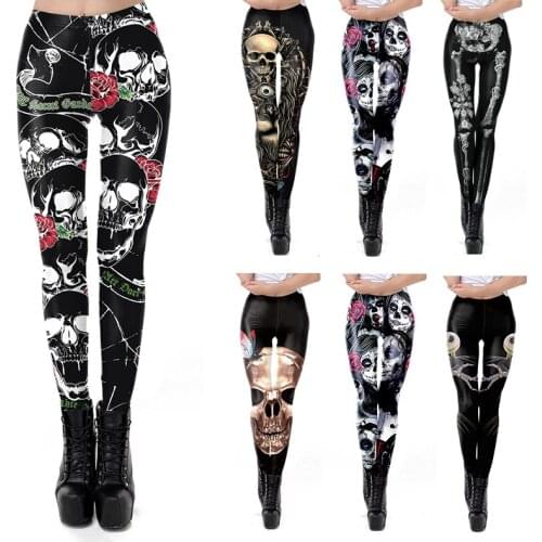 New Sexy Women Legging Skull Bone Printing Fitness leggins Fashion Slim High Waist Leggings Woman Pants Halloween Rose