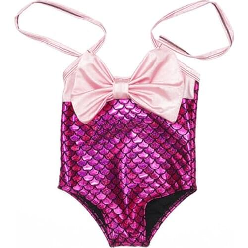 Summer Girls Swimsuit Beach Romper No-Sleeve Square Neck Scale Printed Large Bowknot Swimwear Kids Swimwear Bikinis set