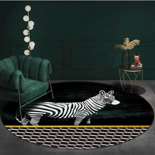 Fashion Dark Green Carpet Zebra Geometric Mosaic Pattern Round Carpet For Living Room Animal Printed Coffee Table Rug Circle