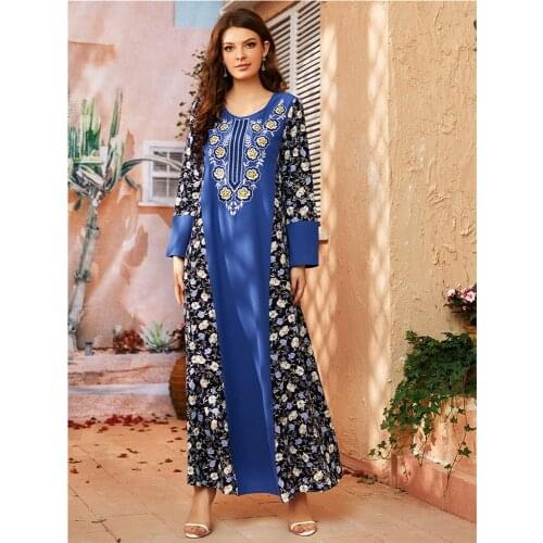 Muslim Women Embroidery Abaya Turkey Long Maxi Dress Ethnic O-neck Casual Kaftan Dubai Gown Arab Clothing Jilbab Caftan Islamic