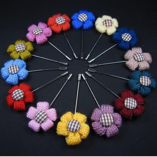 Wholesale 12piece /lot new 3.5cm men brooch flower lapel pin wedding groomsman breastpin stick pin 14colors for your choice