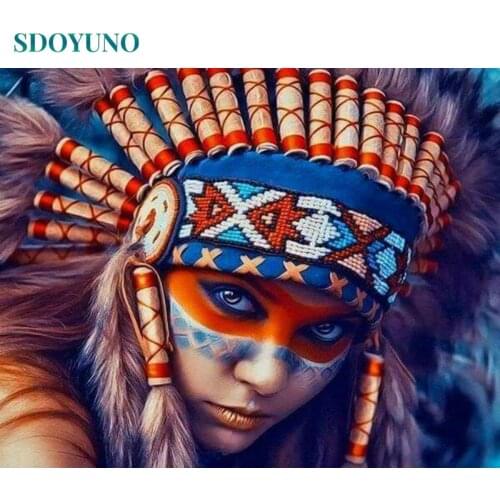 SDOYUNO 60x75cm Painting By Numbers Frameless Oil Painting On Canvas DIY Indian woman Pictures By Numbers Home Decoration