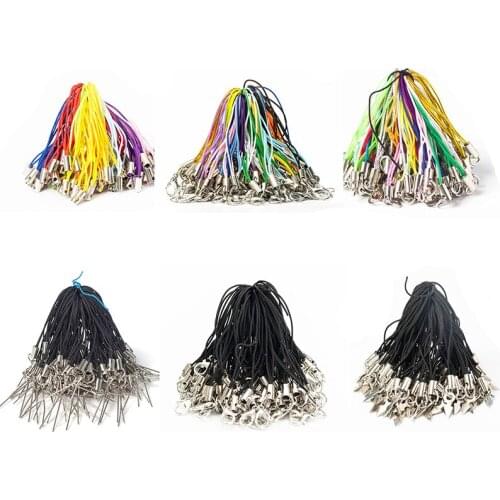 Mixed 100pcs/lot Thread Cord Key holder Lobster keyrings DIY Bag Key Ring Bags Toys Phone Hanger Keyfob DIY KeyChain Accessories