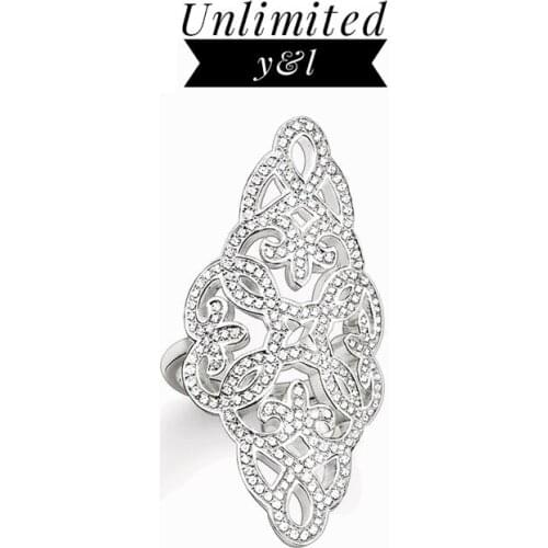 Plant Ornament Open Rings Romantic Style Cubic Zirconia Silver Fashion Jewelry for Women Eternity Love Gifts