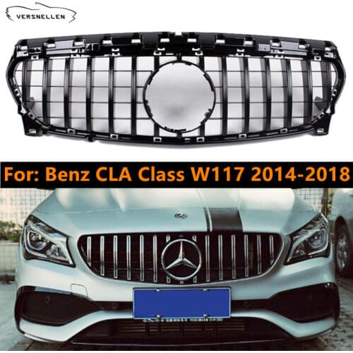 GT GTR Grill Front Grille for Mercedes-Benz CLA W117 2014-2018 CLA180 CLA200 CLA250 CLA45 Bumper Middle Grille Silver & Black