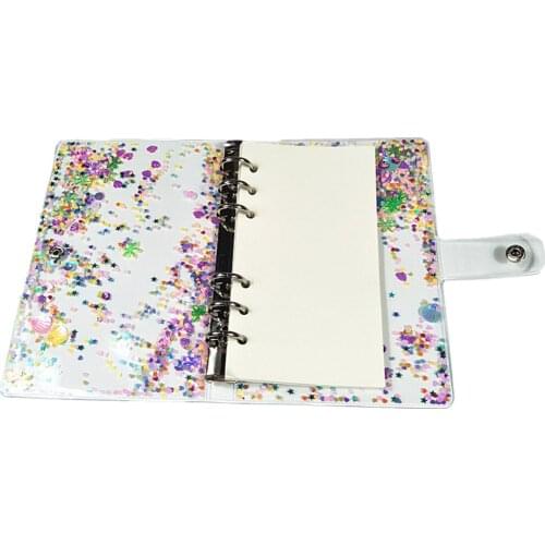 Personal A5 A6 6 Hole Clear Binder Notebook Colorful Quicksand Soft PVC Notes Round Ring Protector with Snap Closure DIY Journal