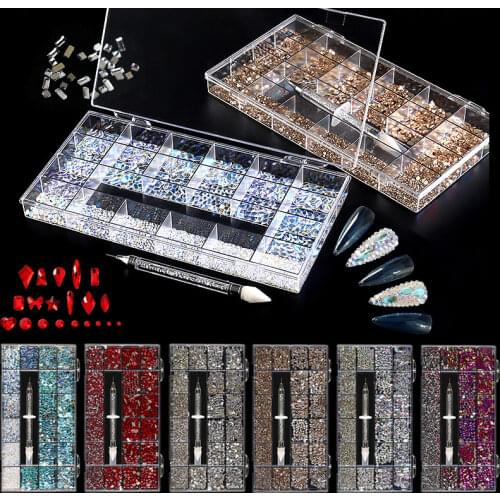 Swarovsky Mixed Shape 20Grids Crystal AB 3D Nail Art Rhinestones Flatback Strass Shiny Glass Nail Stones Gems For DIY Nails Art