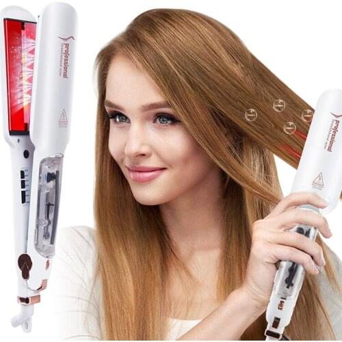Professional Steam Hair Straightener Infrared Heating Flat 2 Inch Wide Plate Straighter Iron Fast Heat Curling Iron for Women