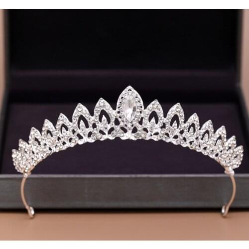 Baroque Vintage Silver Color Tiara Crowns Wedding Queen Princess Hair Jewelry Bridal Women Diadems Crystal Hair Ornaments Party