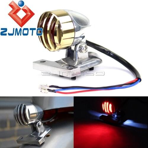 Vintage Motorcycle Brass GrilleTaillight Tail Light For Harley Cafe Racer Chopper Bobber Custom Fender Mount Red LED Stop Light