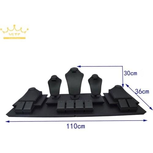 Jewelry Display Showcase Black PU Leather Ring Earring Stand Necklace Holder 110*36*30cm Jewelry Organizer Show