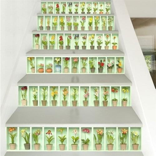Green Potted Plant Stairs Sticker For Home Corridor Steps Renew Stair Decal Self-adhesive Removable Tile Pattern Staircase Mural