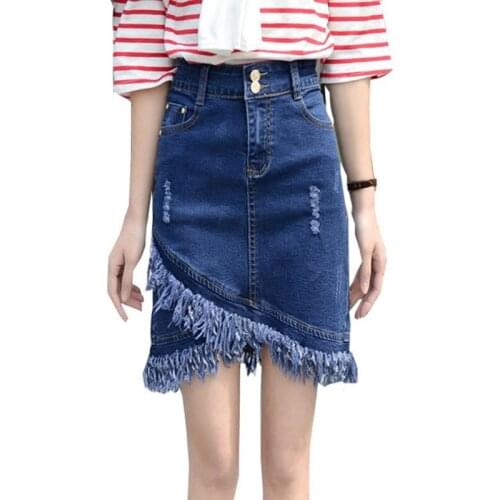 Oversize Womens Denim Skirt 2020 New Spring and Summer Clothing Korean High Waist Tassel Holey Sexy Bag Hip Jeans Skirt Female