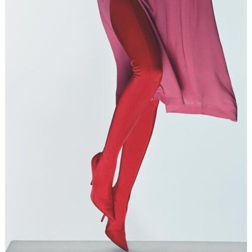 2018 Super Hot Stretch Fabric Women Sexy Pants-boots Pointy Toe Ladies High Heel Boots Pants Together Boots Popular Boots Size42