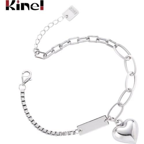 Kinel Anklet 100% 925 Real Sterling Silver Fashion Heart Bracelet On The Leg for Women Valentines Day Birthday Gift Jewelry