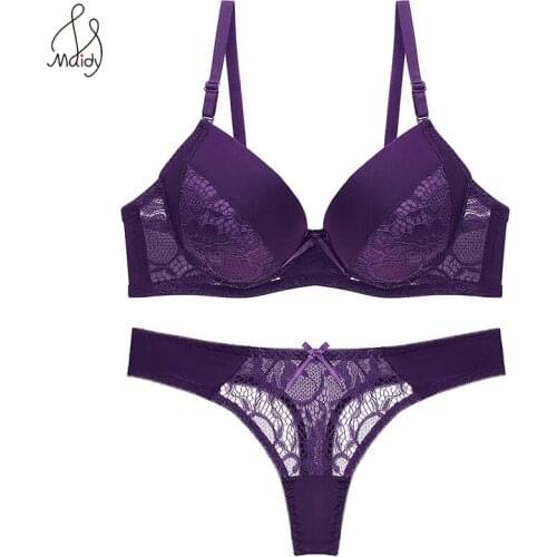 Maidy Women Lingerie Ladies Bra Set 3/4 Cup Underwire Big Size Bra Sets Sexy Lace Bras Set Female Underwear Thong Brassiere