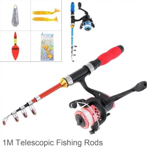1m Ultrashort Portable Ice Fishing Rod Reel Line Combo Full Kits with Soft Shrimp Lure Float Lead weight