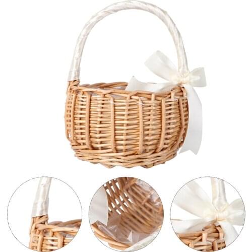 1Pc Woven Flower Basket Hand-held Basket Wedding Decorative Basket Gift (Khaki)