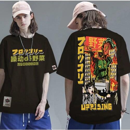 2021 Men Hip Hop T Shirt Japanese Harajuku Cartoon Monster T-Shirt Streetwear Summer Tops Tees Cotton Tshirt Oversized HipHop