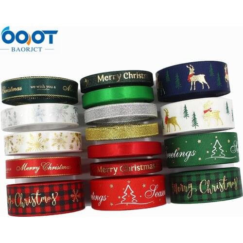 3/8''and 1” 5yards Christmas printing Grosgrain Ribbons DIY Handmade Child Bow Wedding Decoration Gift Wrap Material