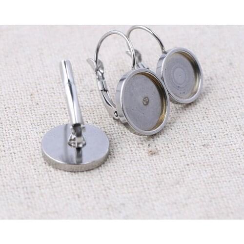 Reidgaller 5 pairs stainless steel lever back earring findings 10mm 12mm round cabochon earrings base blanks diy jewelry bezels