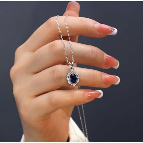 925 Sterling Silver Chain Necklace Exquisite Vintage Blue Zircon Round Pendant Clavicle Necklace for Women Fashion Jewelry