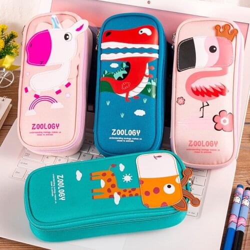 Cartoon Unicorn Flamingo Animal Pencil Case Large Capacity School Student Stationery Pen Bag Box Storge Cute Gifts Supplies