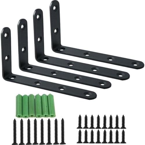 4 PCS Stainless Steel Duty "L" Decorative Corner Brace Angle Bracket Shelf Bracket Support Furniture Connector Industrial Decora