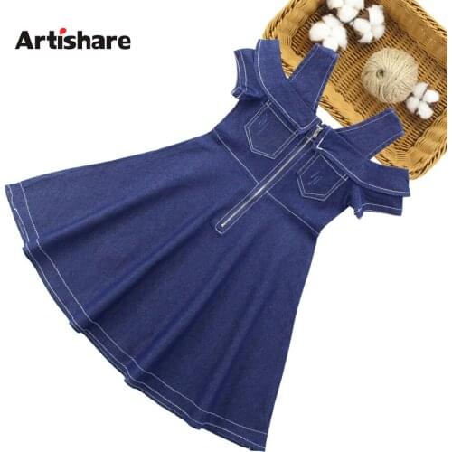 Kids Dresses For Girls Summer Toddler Girl Dresses Casual Girls Off Shoulder Dress Newest Kids Denim Dress Girl 6 8 10 12 13 14
