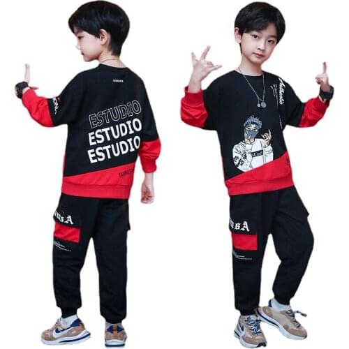Kids Sweatshirt Clothes for Boys Outfits Autumn Letter Print Sport Suits 4 6 8 10 12 14 Years Children Hip Hop Tracksuit Set