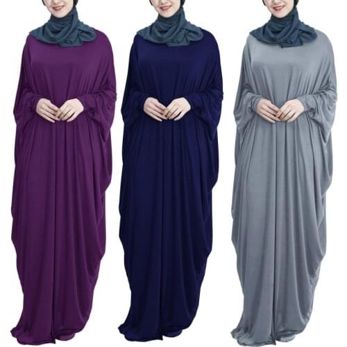Women Muslim Batwing Long Sleeve Maxi Dress Turkey Dubai Oversized Loose Abaya Kaftan Solid Color Middle East Robe Prayer Islami
