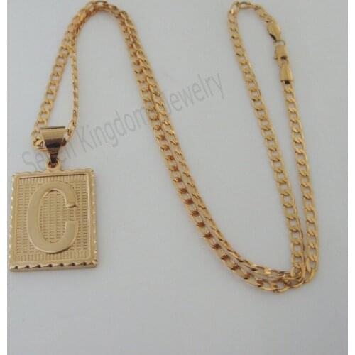 Foromance/YELLOW GOLD OVERLAY FILLED BRASS 24" CUBAN NECKLACE&LETTER C INITIAL PENDANT/Great Gift