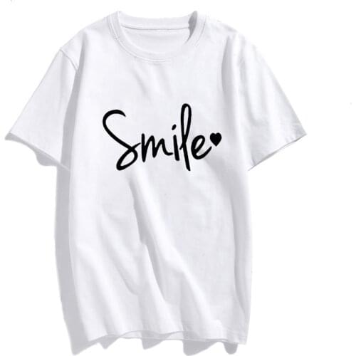 Simple style smile letter print t short sleeve womens shirt the loose neck tshirt ladies t shirt tops clothes shirts mujer