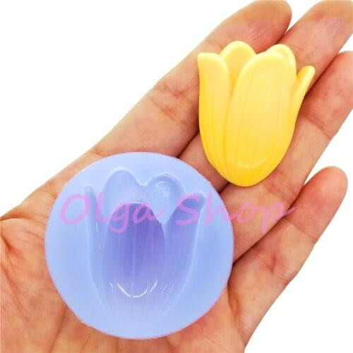 HYL452 Tulip Flower Earrings Silicone Mold Fondant Cake Decorating Craft Resin Art Necklace Pendant Clay Soap 36.9mm x 29.6mm