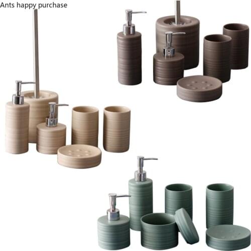 Ceramic Bathroom Set Wash 6 Piece Set Jewelry Box Cotton Swab Box Toilet Brush Lotion Bottle Mouth Cup Soap Dish Bathroom Kit